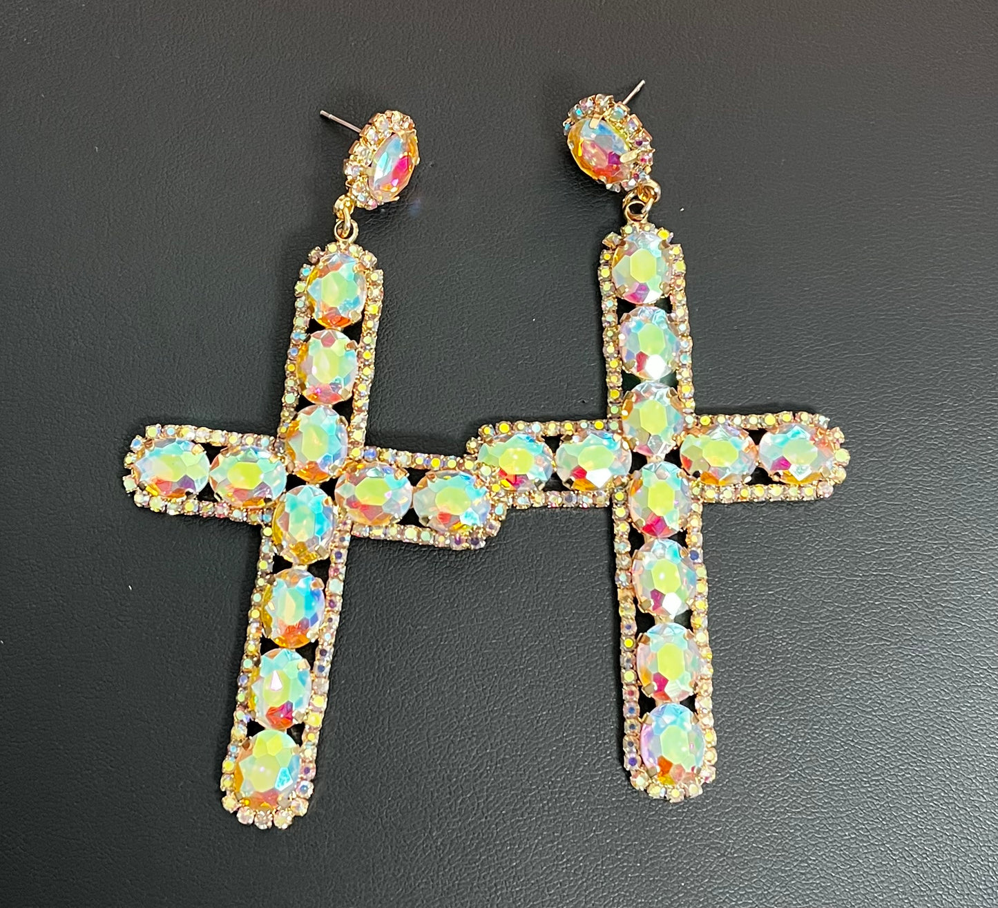 Gold AB Cross Earrings