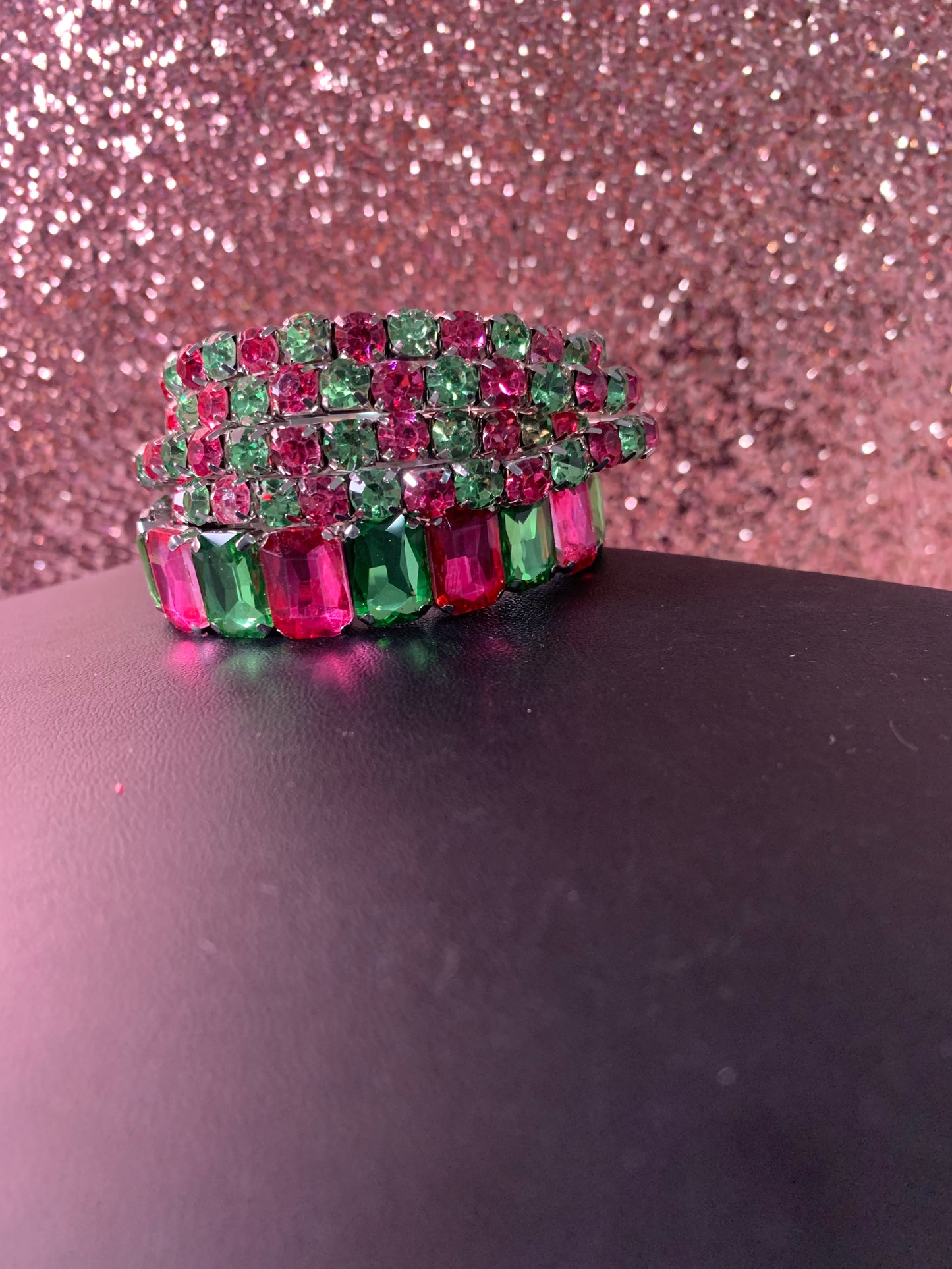 Green and Pink Stacked Bracelet