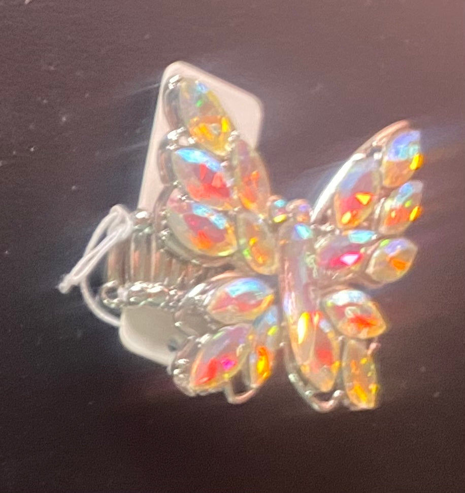 Gold iridescent bling butterfly ring