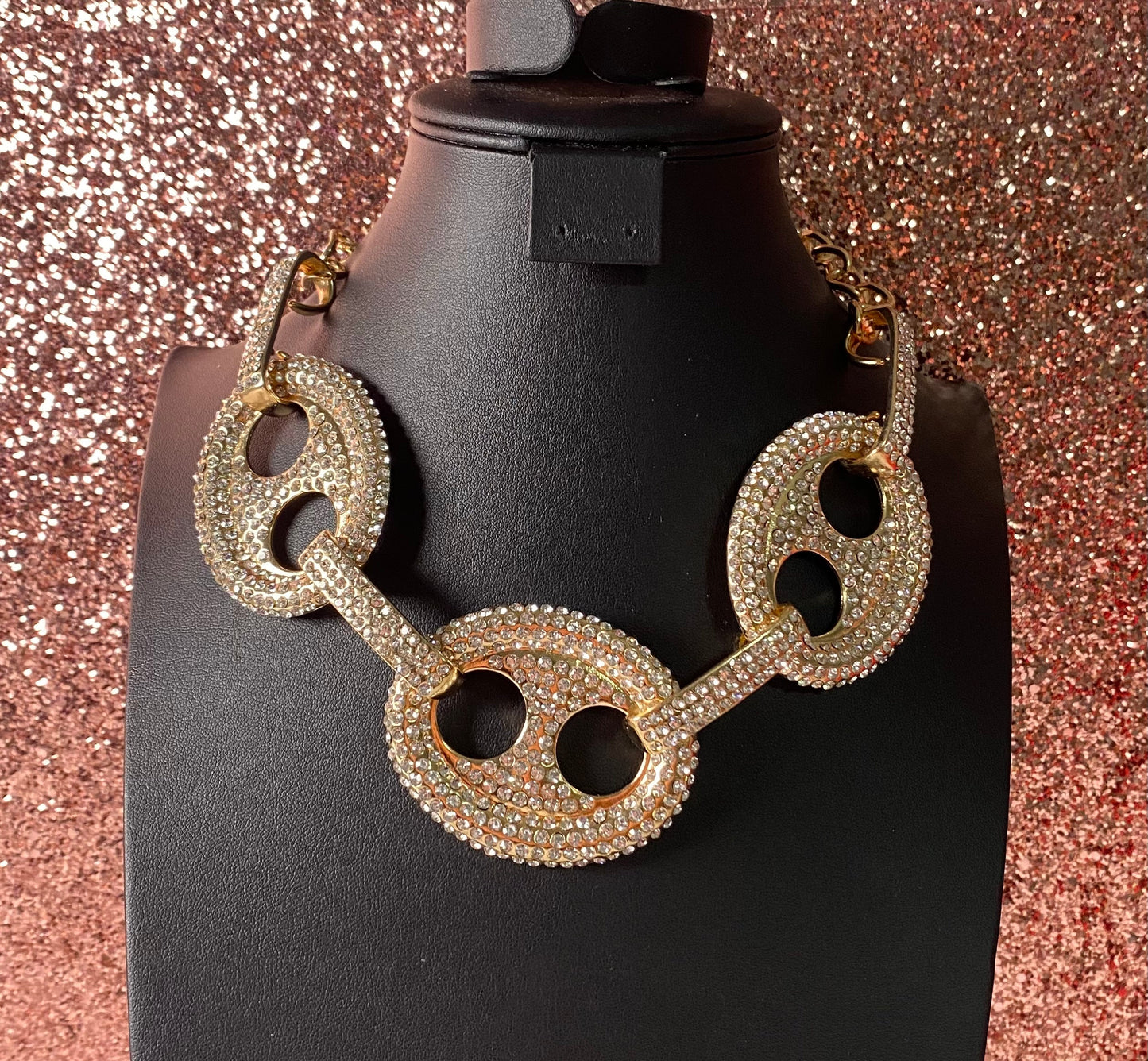 Oval Linked Gold Bling Necklace