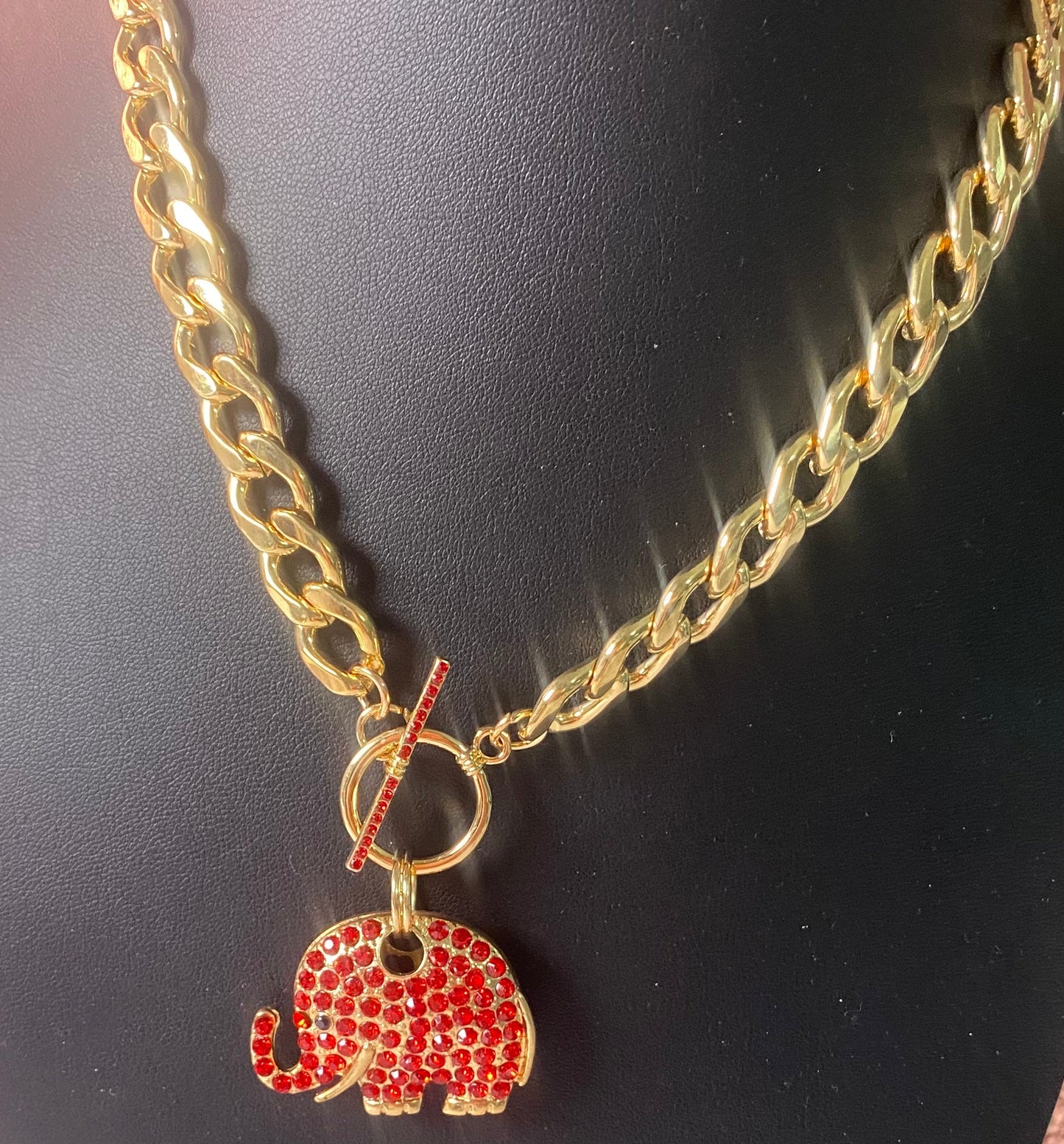 Gold red bling elephant choker