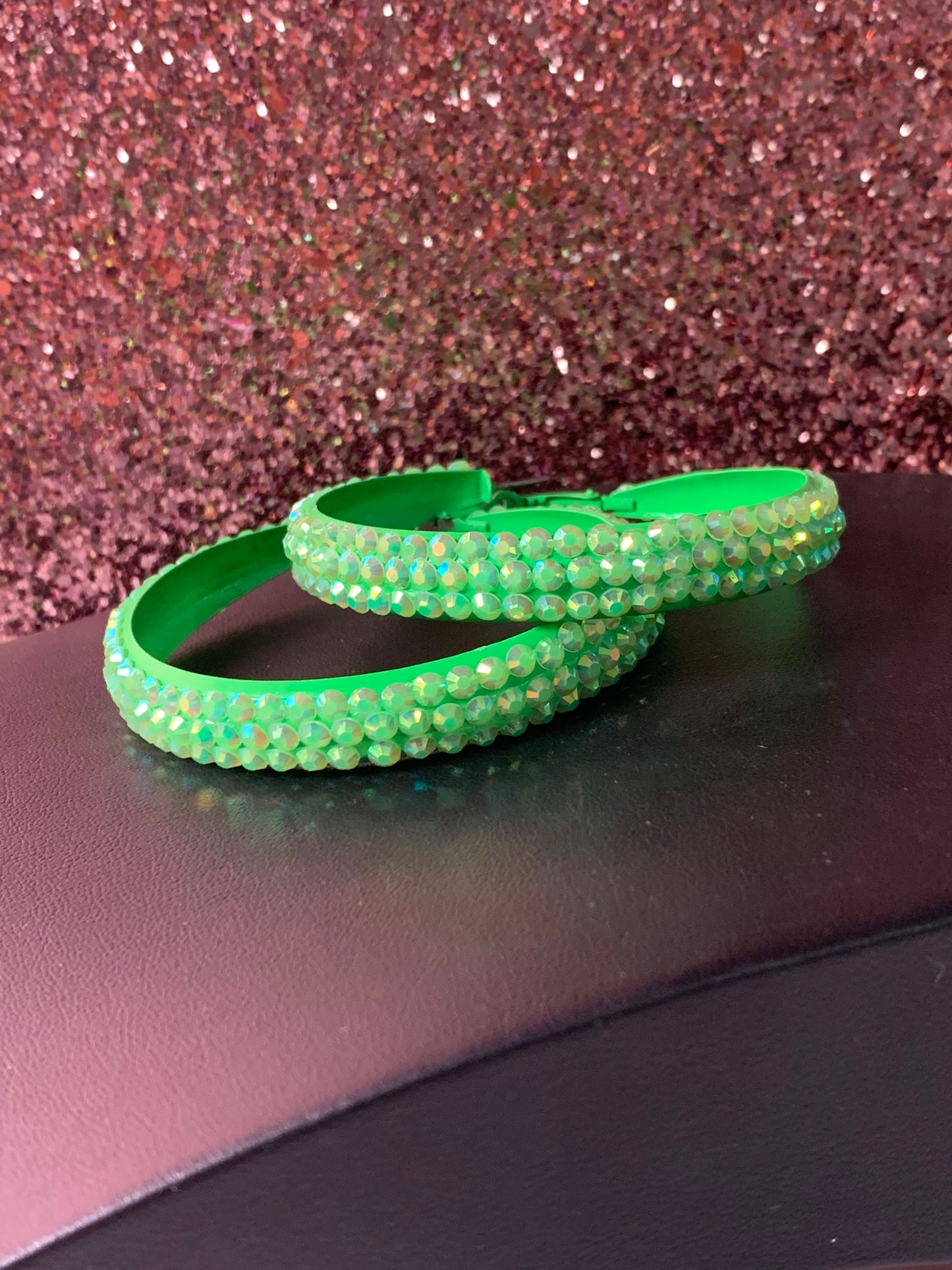 Lime Green Bling Hoops