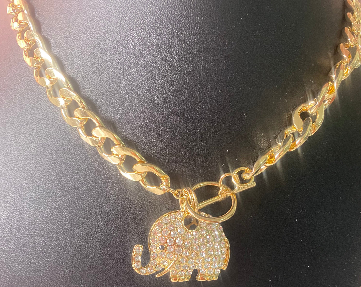 Gold link bling elephant choker