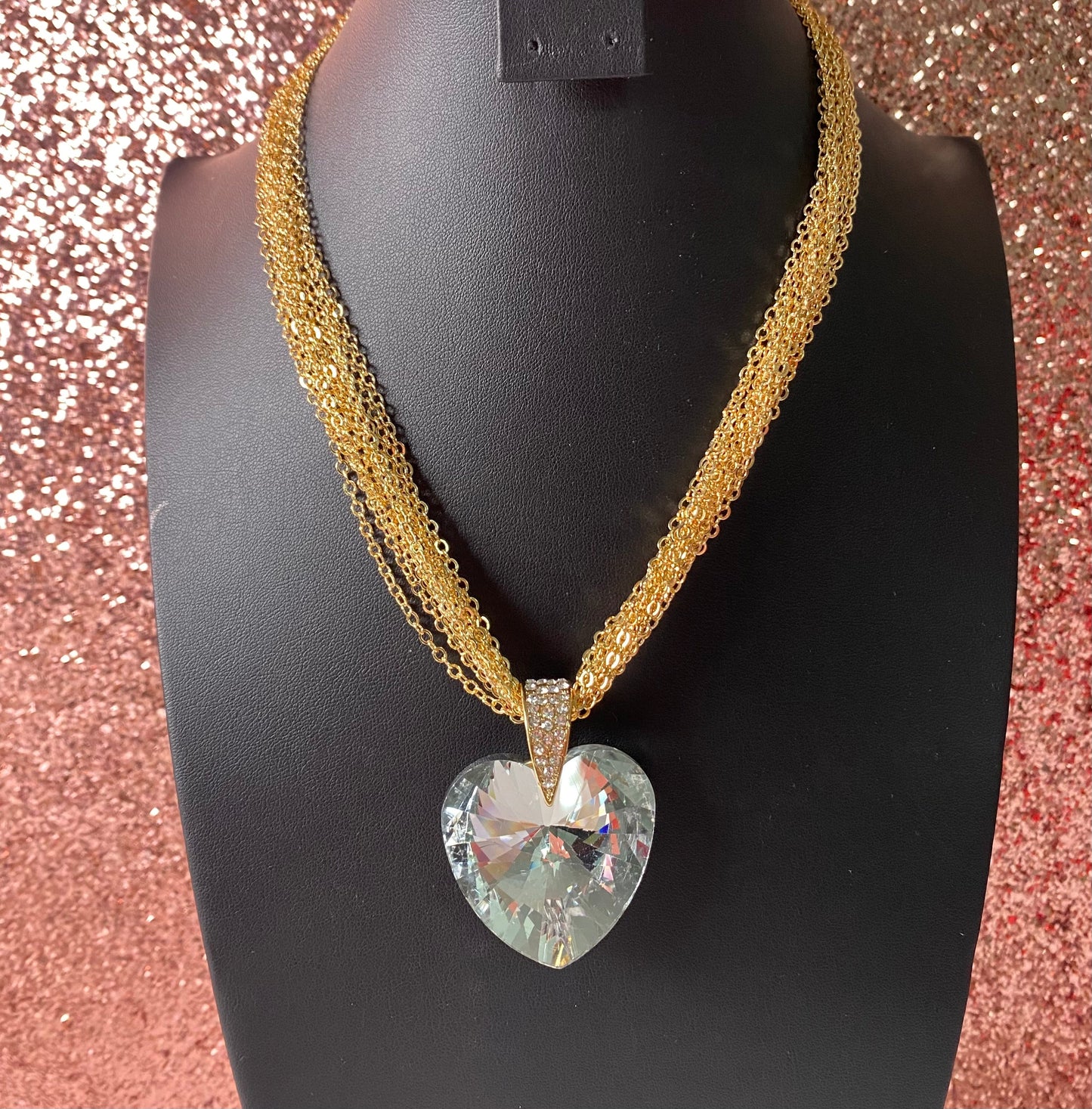 Clear Heart Gold Layered Necklace
