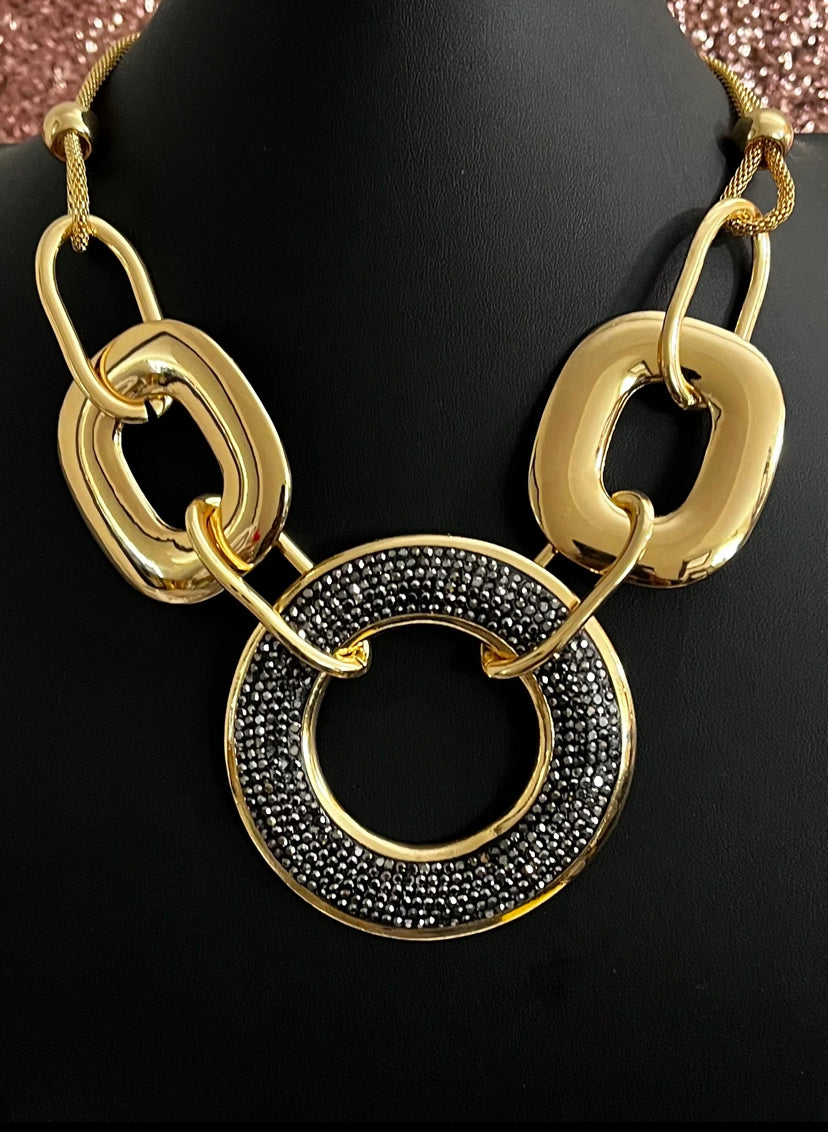 Gold & Black circle Necklace