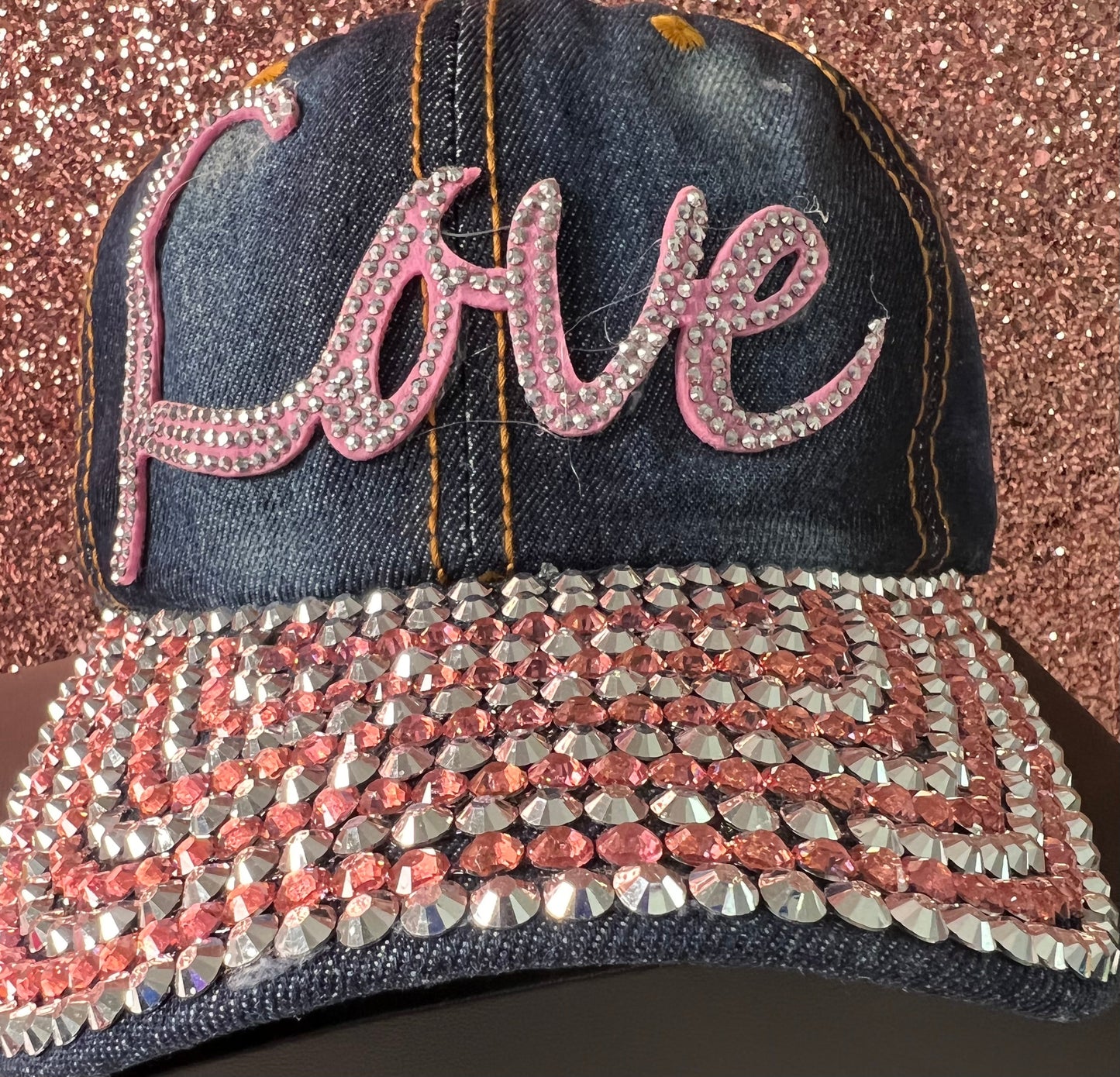 Dark denim Angel pink bling cap