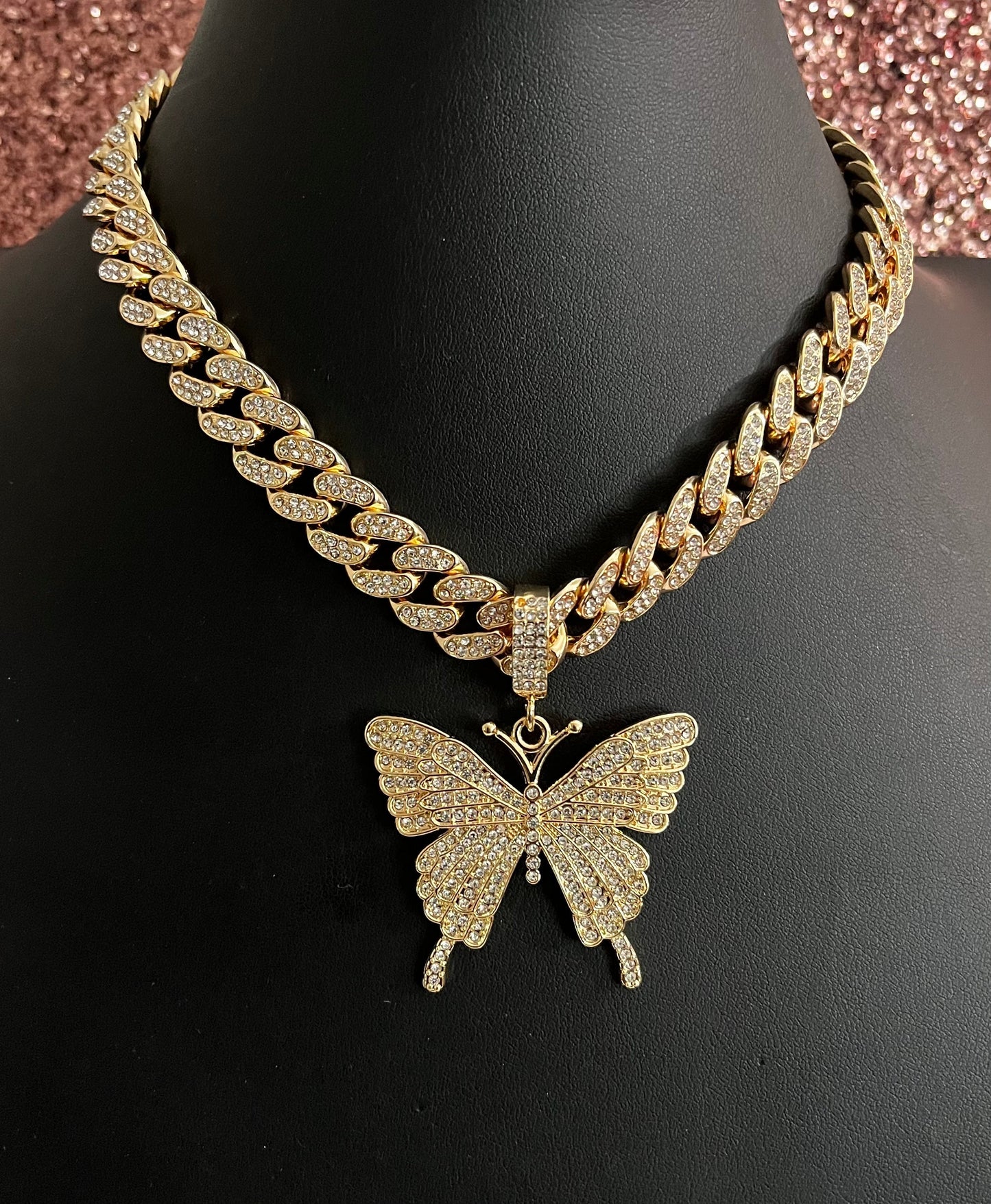 Gold Bling Butterfly Necklace
