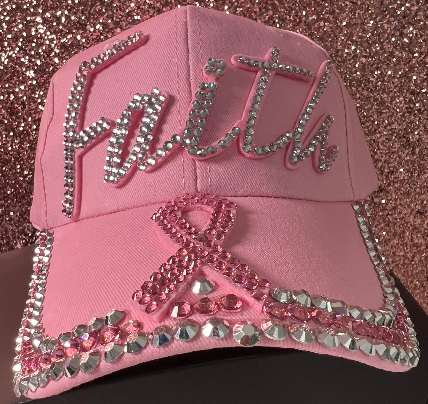 Light pink Faith cap with pink bling ribbon
