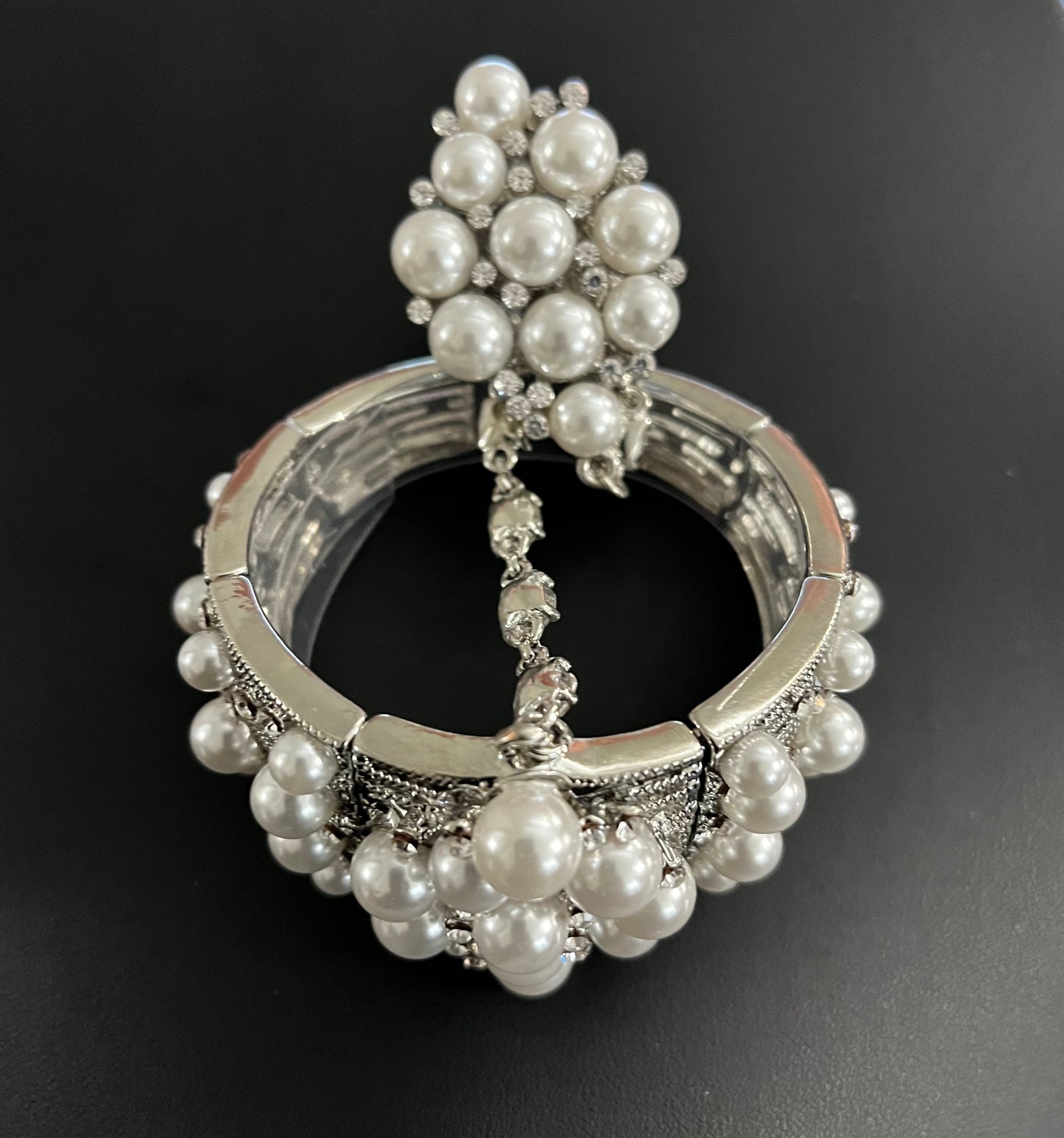 Silver Bling & Pearl Bracelet Ring