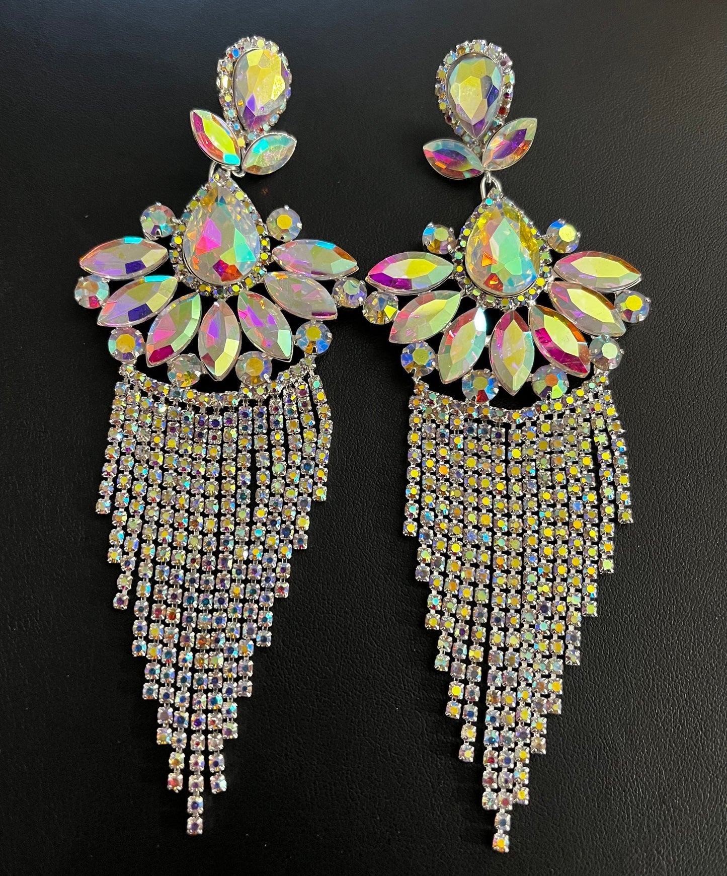 Silver Iridescent Chandelier Earrings
