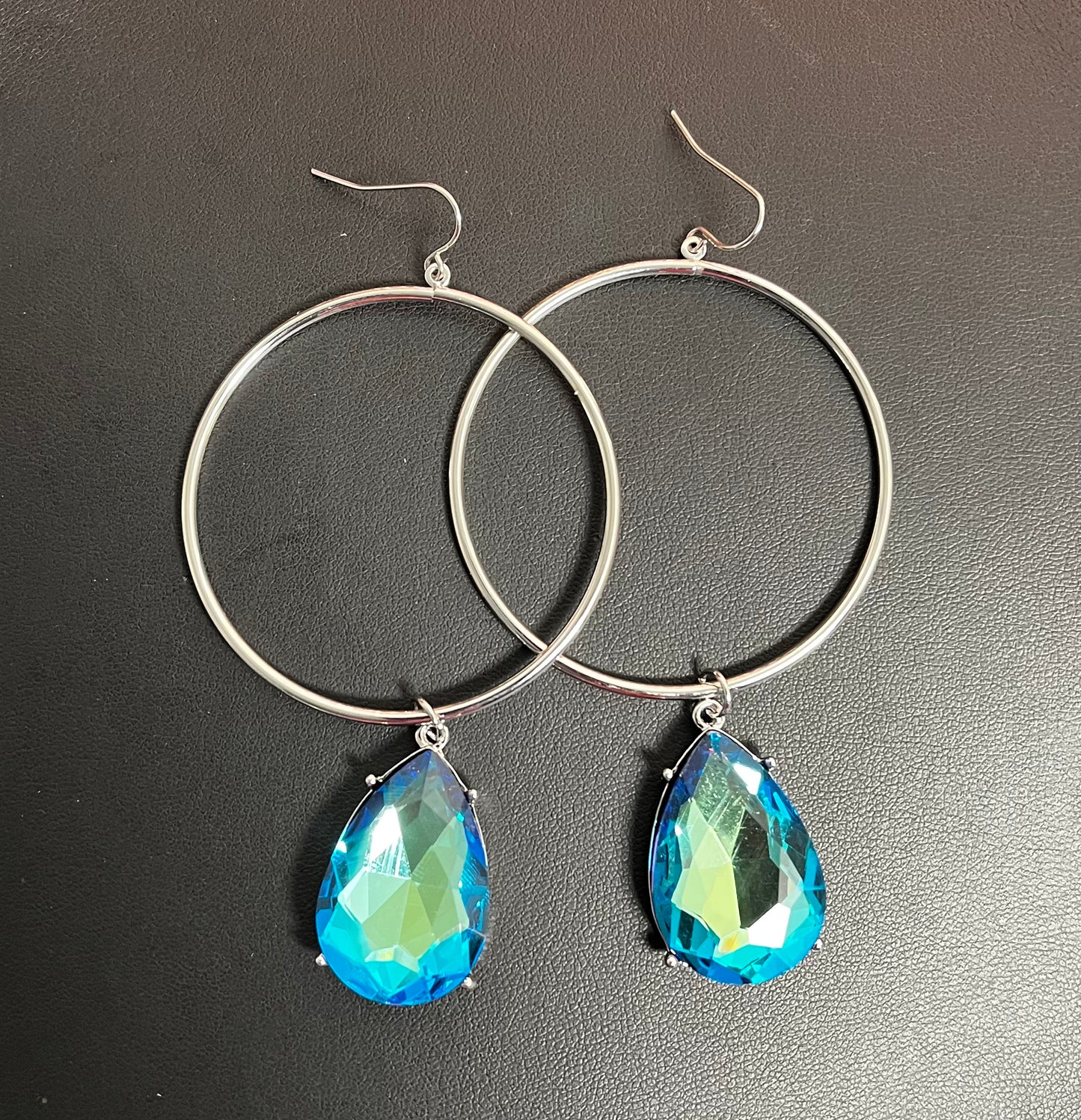 Silver Blue Oil Spill Earrings