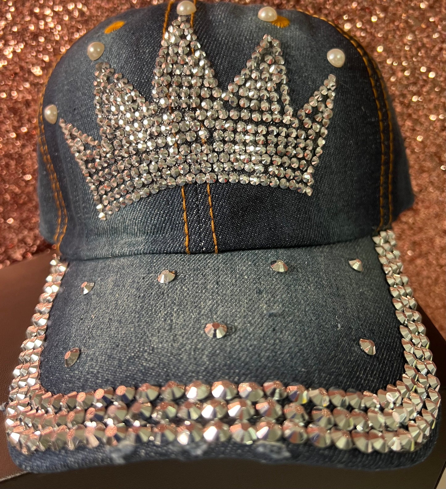 Dark denim bling crown cap
