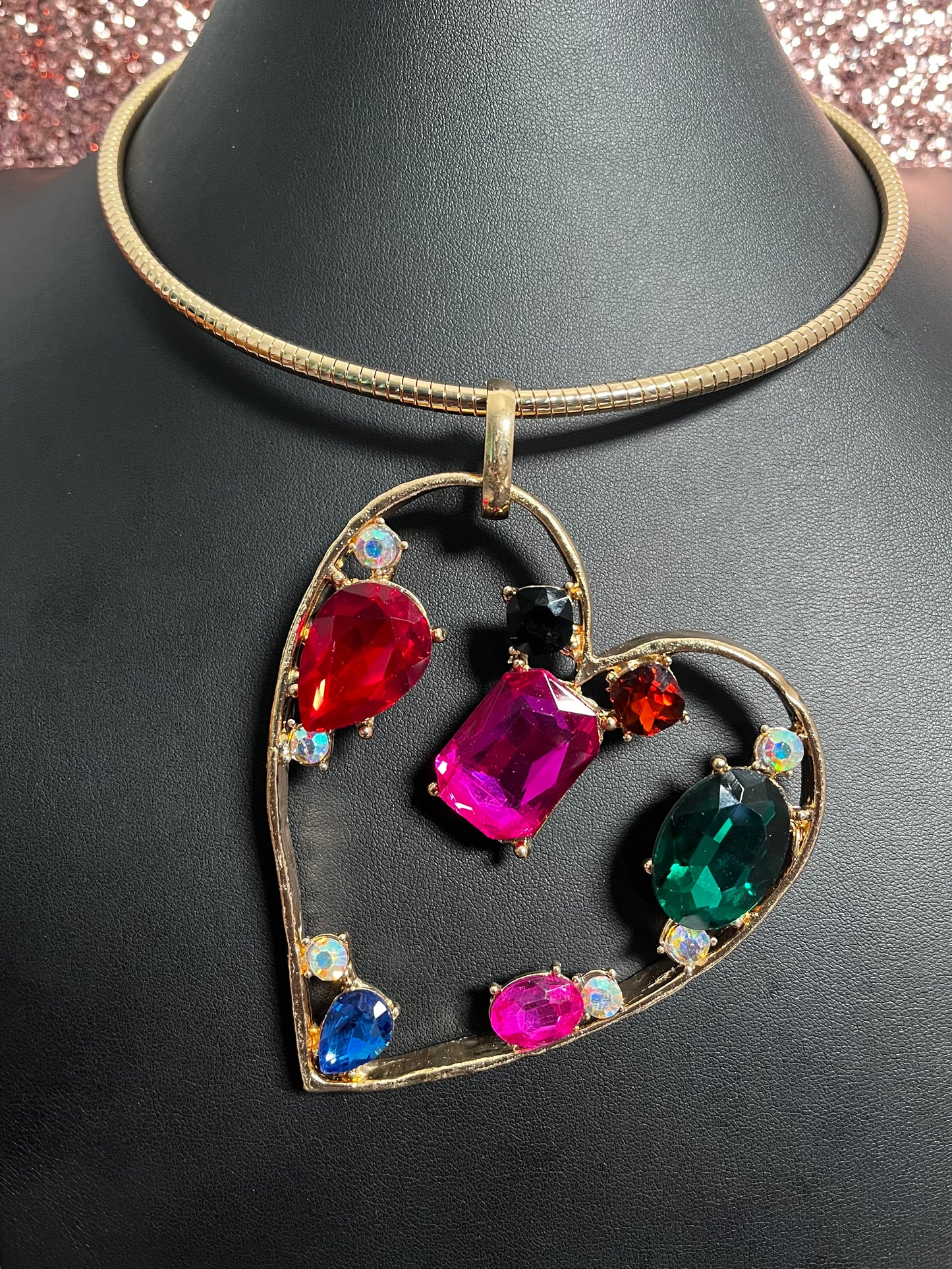 Gold Multi Choker Heart Necklace
