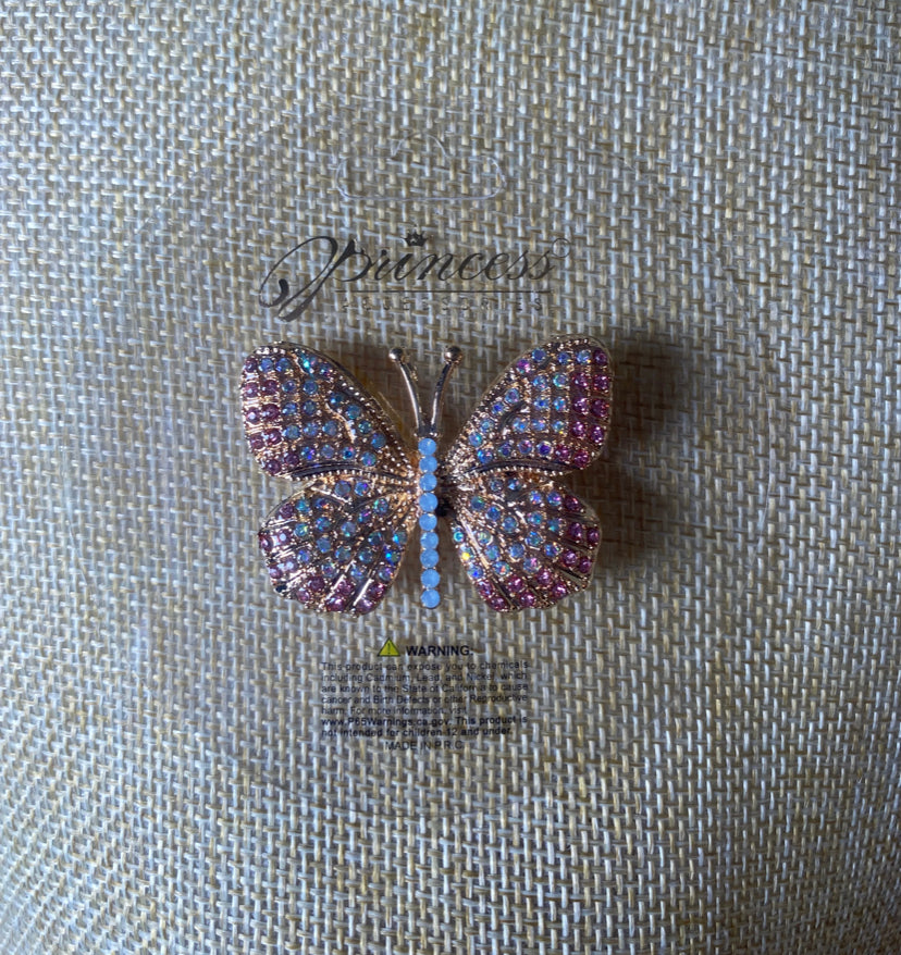 Gold Pink & AB Butterfly Brooch