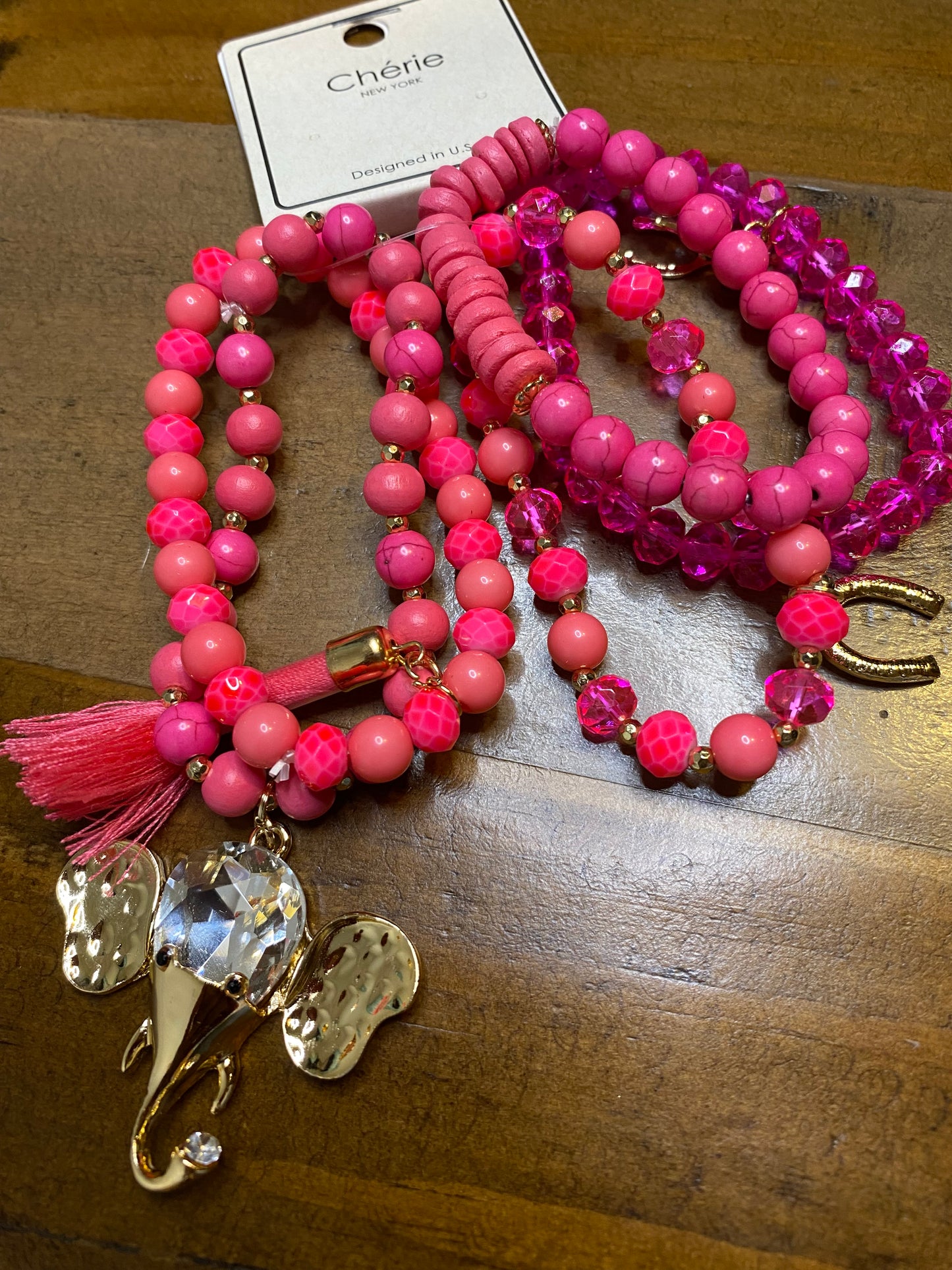 Pink Beaded charm bracelet