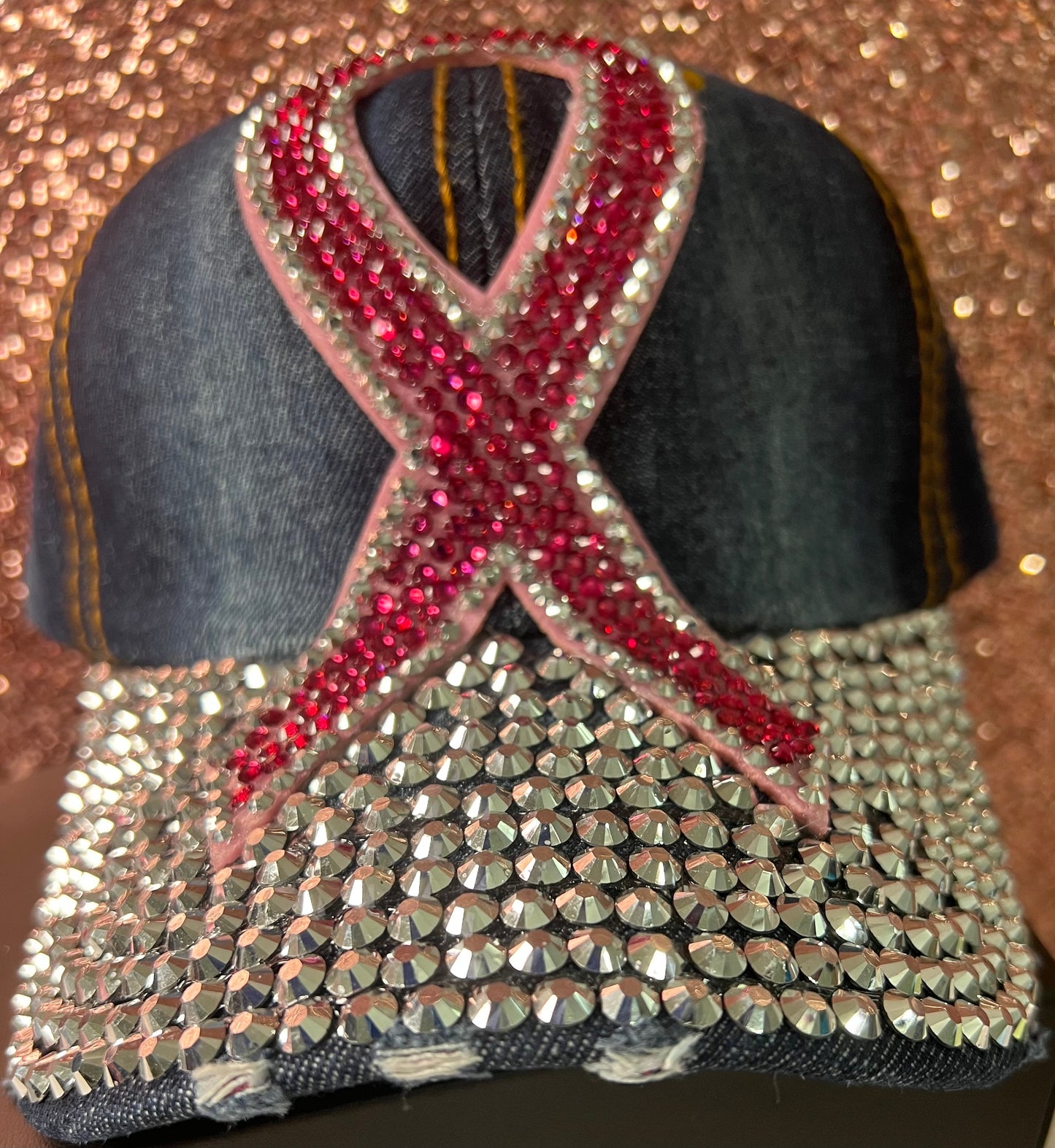 Denim large pink bling ribbon