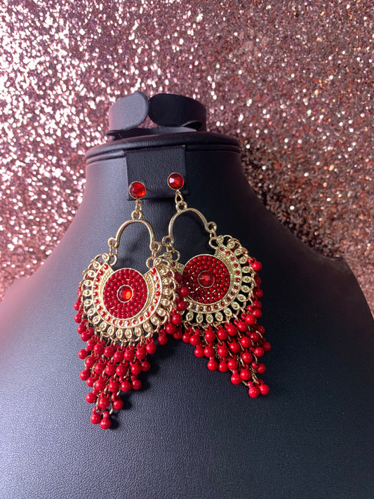 Red Beaded Chandelier Earrings