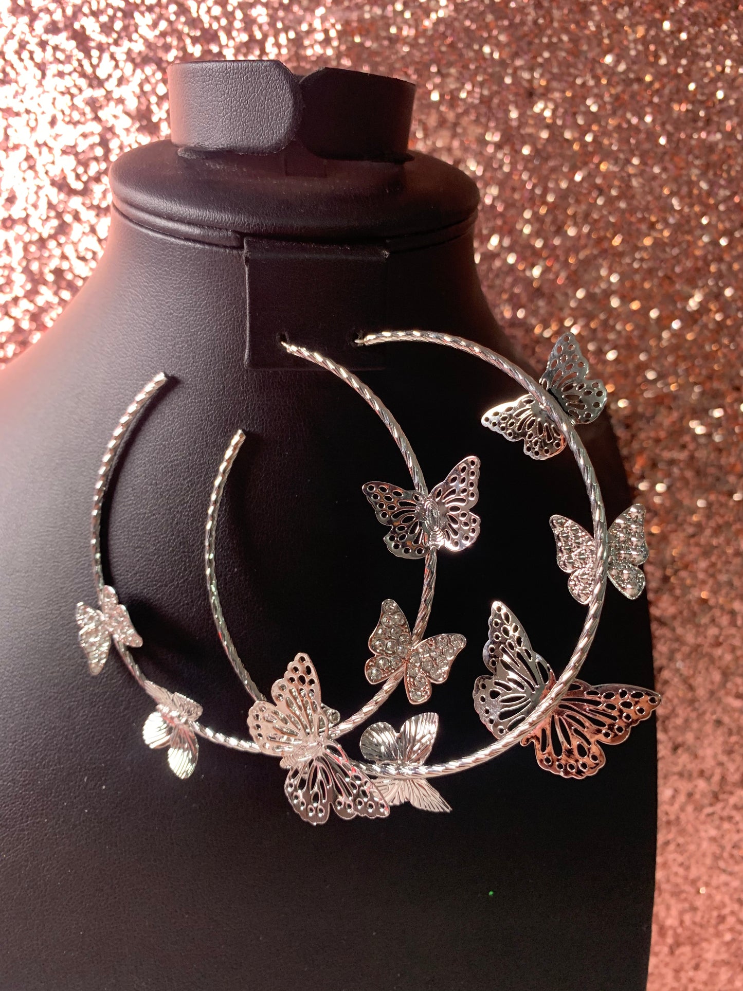 Silver Flying Butterfly Hoops