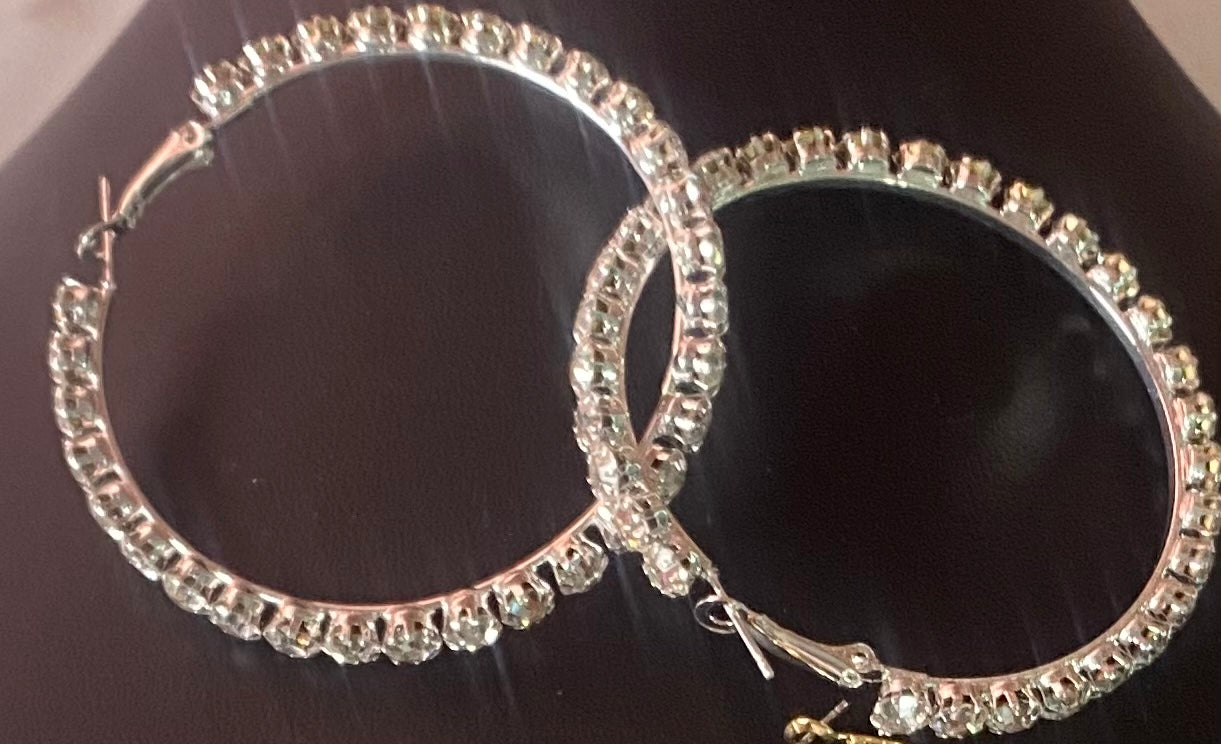 Silver bling hoop earrings