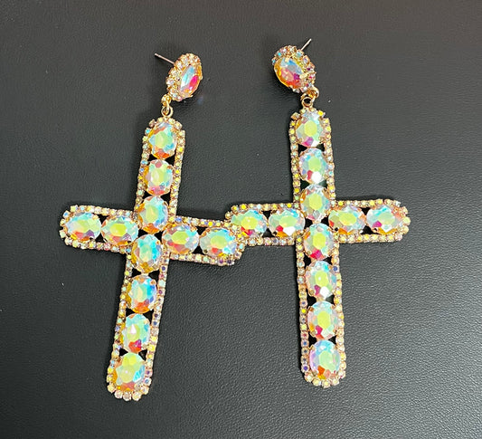 Gold AB Cross Earrings