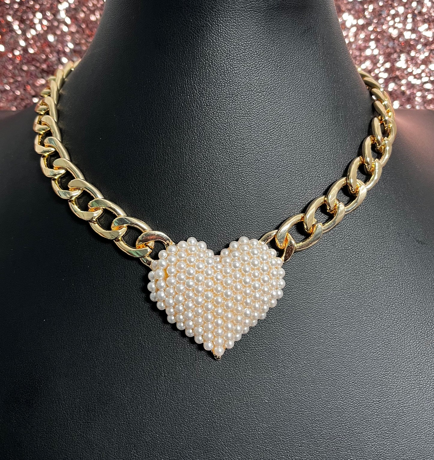 Gold Pearl Heart Choker