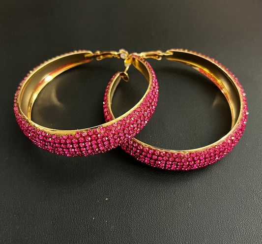 Gold & Pink Hoop Earrings
