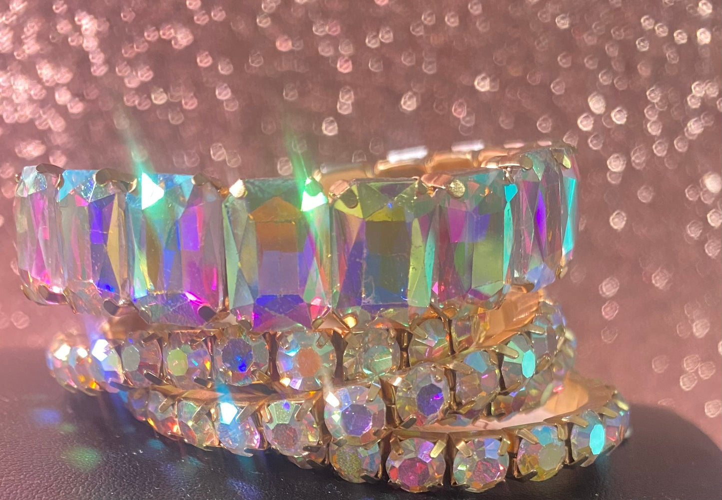 Silver iridescent stacked bracelet