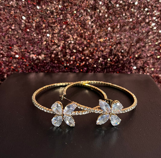 Gold Hoops &Bling Flower earrings