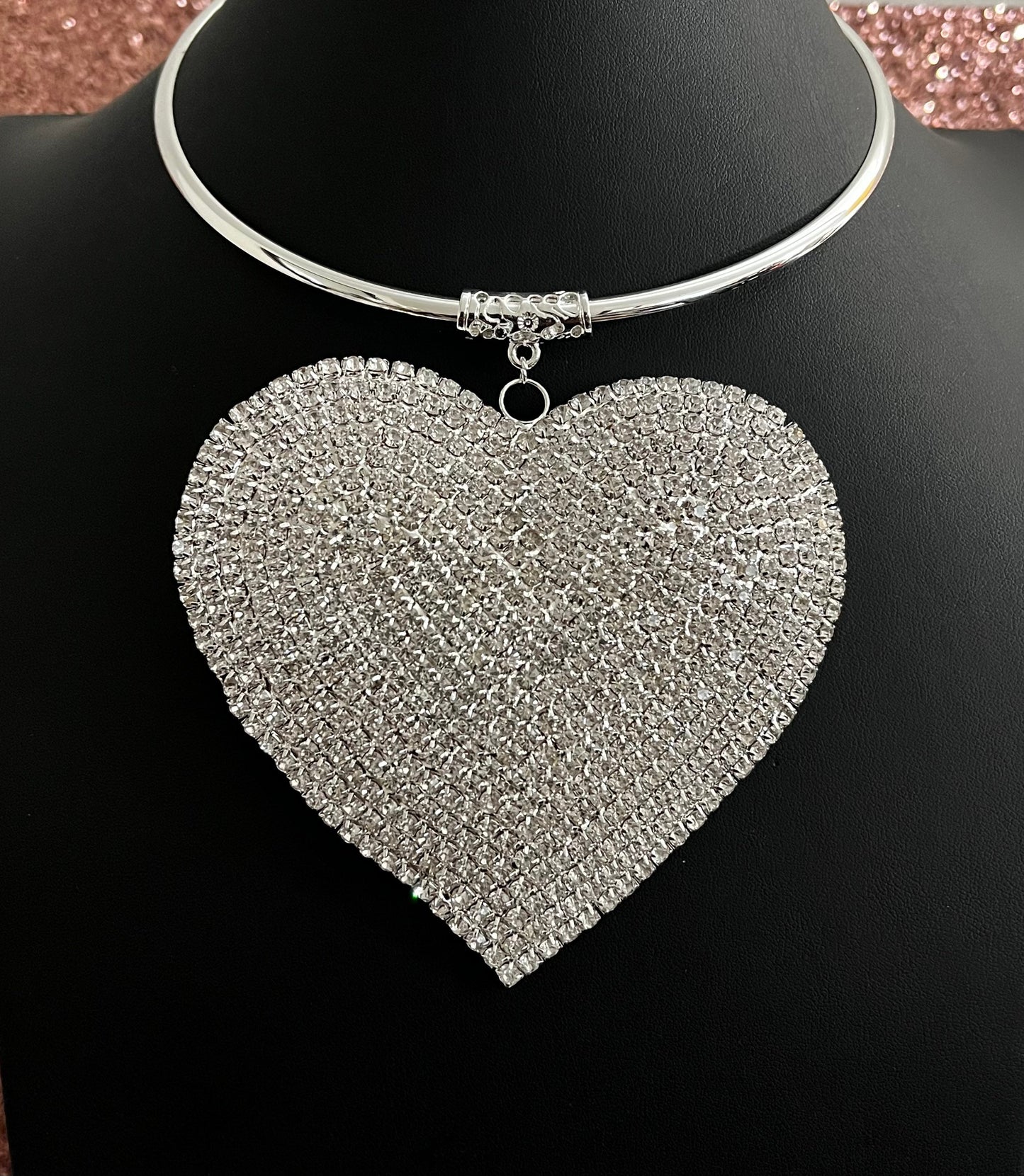 Silver Bling Heart Necklace