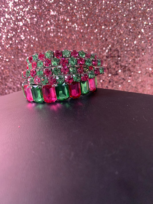 Green and Pink Stacked Bracelet