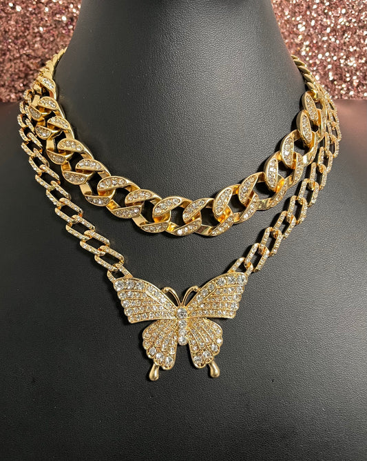 Gold Butterfly 2 Tier Necklace