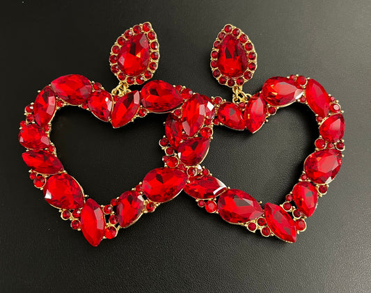 Gold & Red Heart Earrings