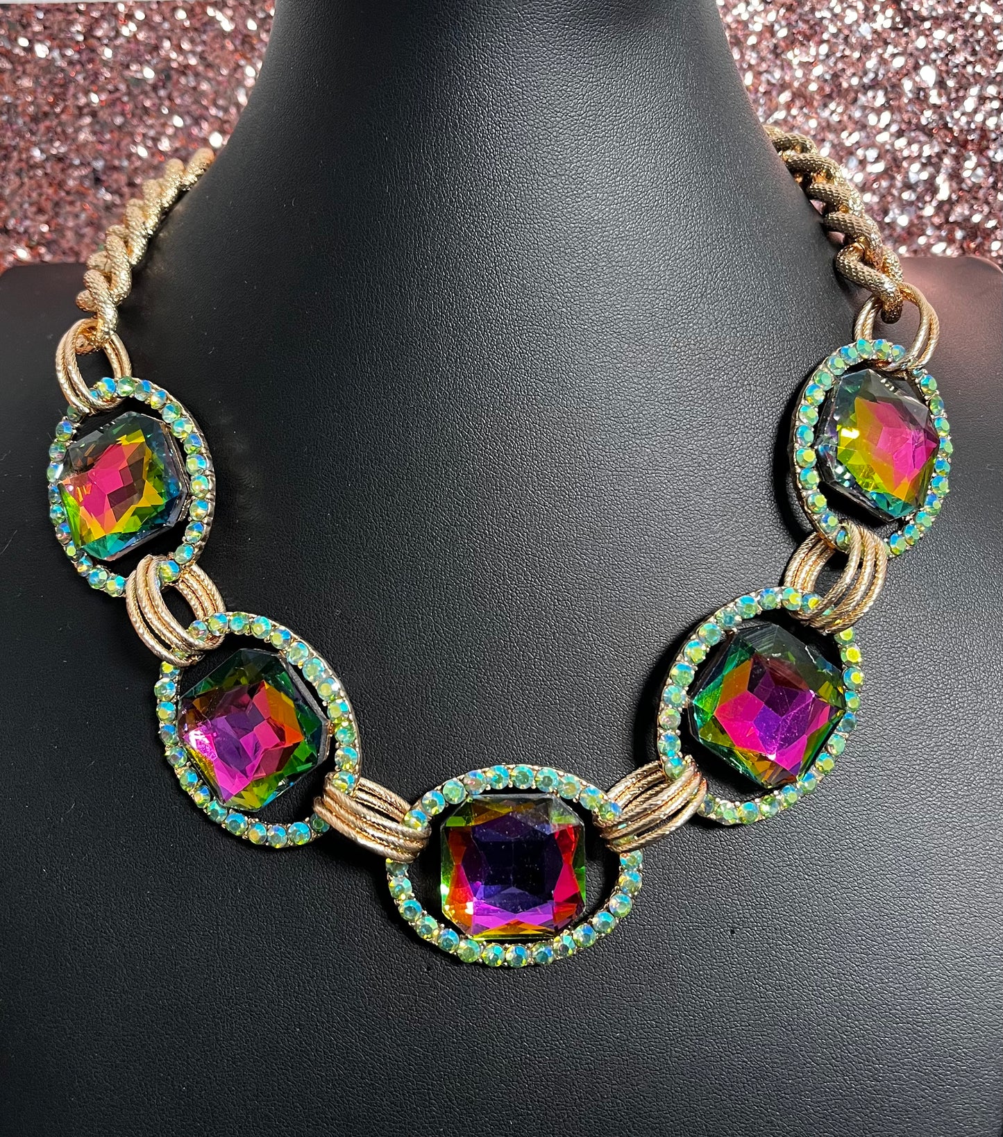 Gold Green & Oil Spill Necklace