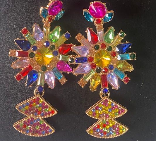 Gold multi bling abstract earrings
