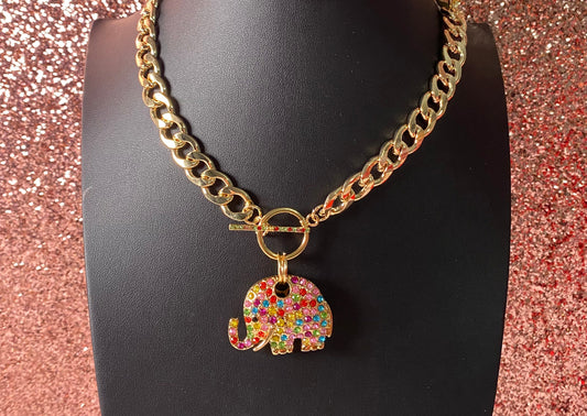 Gold Chain Multicolored Elephant Necklace