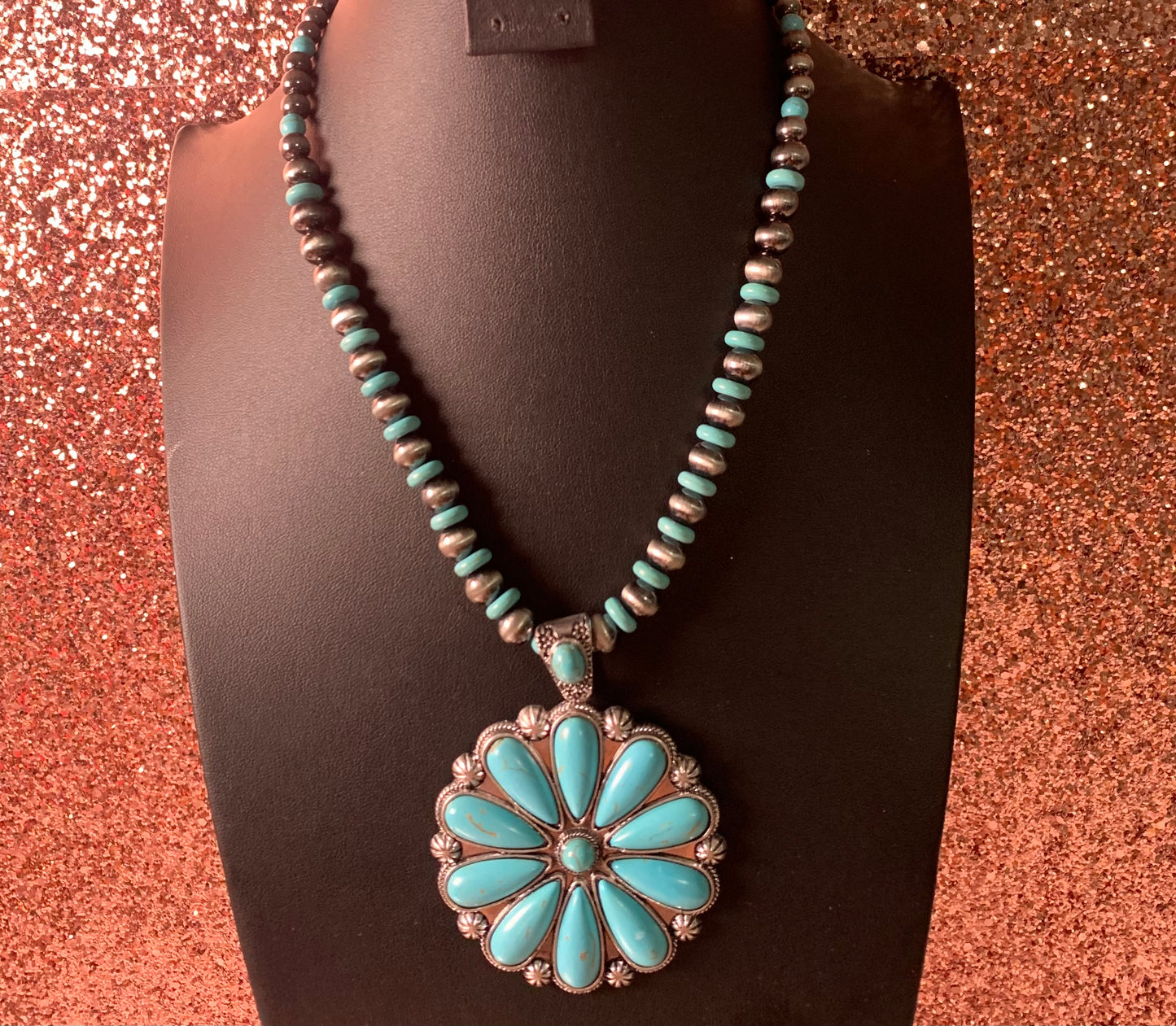 Teal Rustic Wildflower Necklace