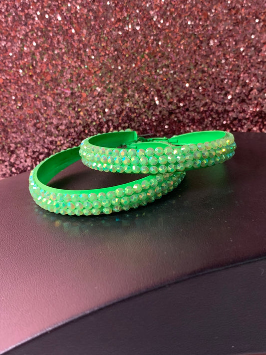 Lime Green Bling Hoops