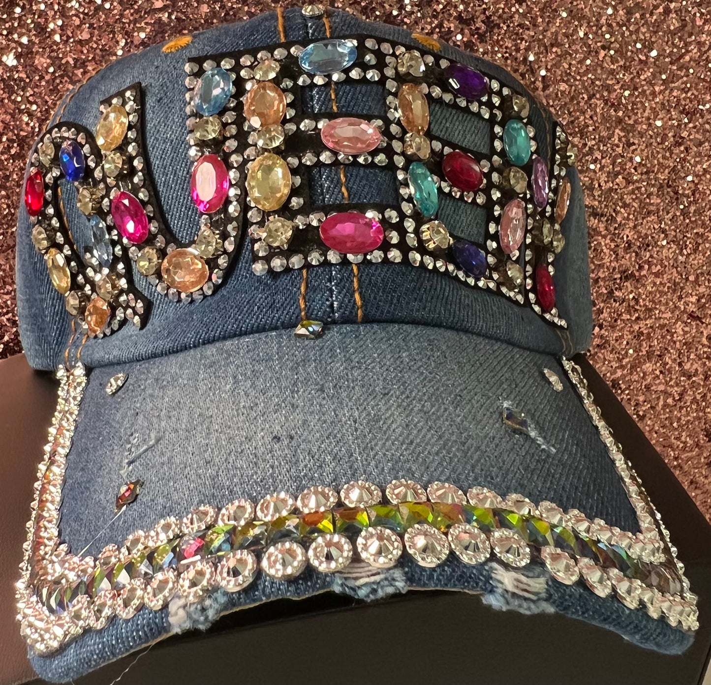 Dark denim multi bling queen cap