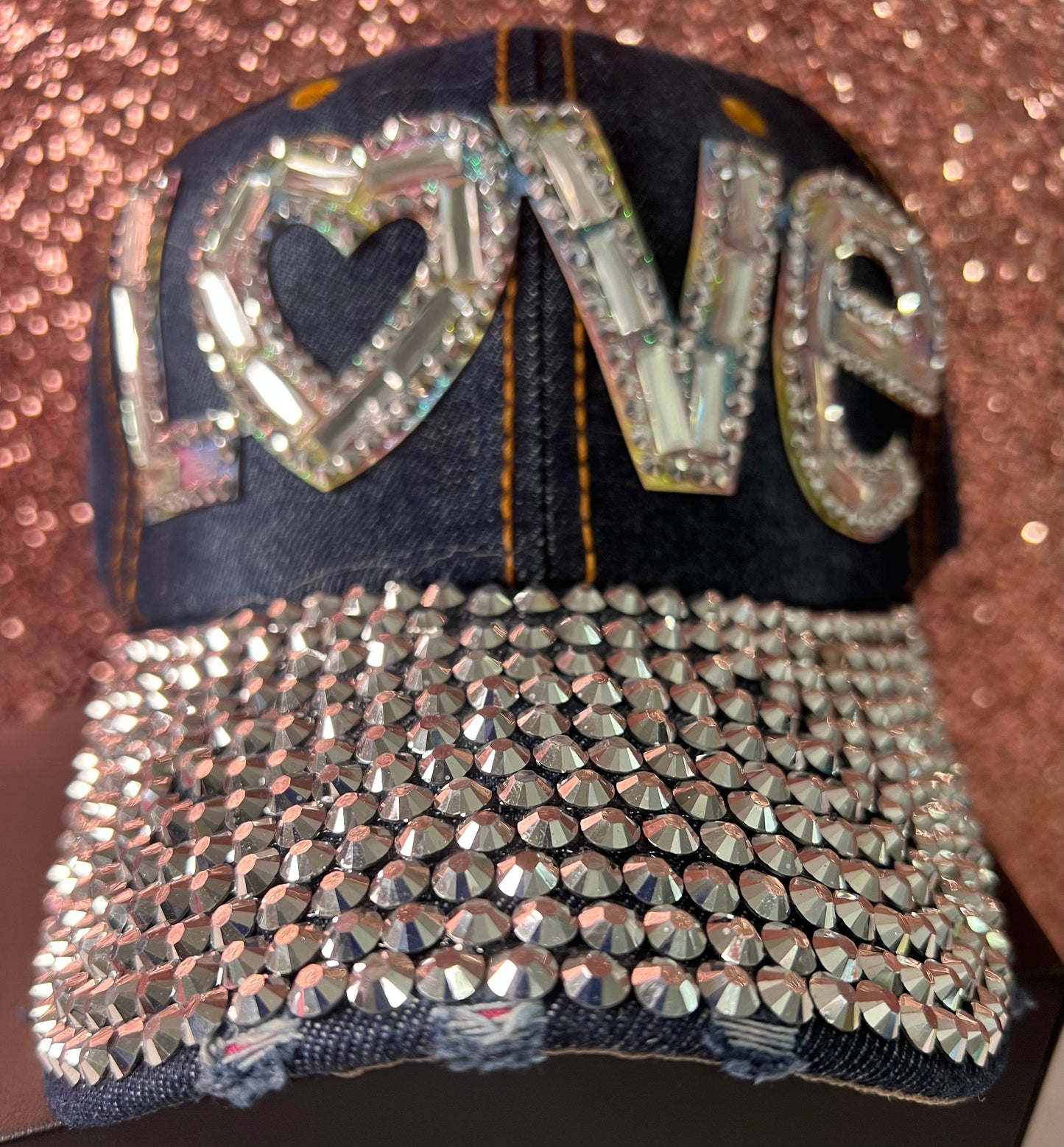 Dark denim bling love cap