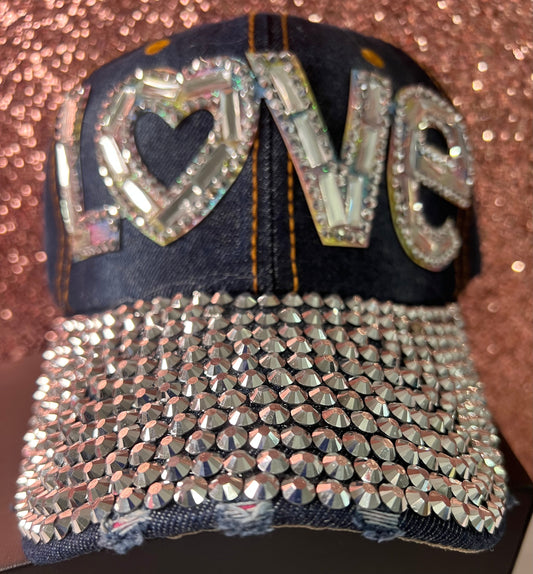 Dark denim bling love cap