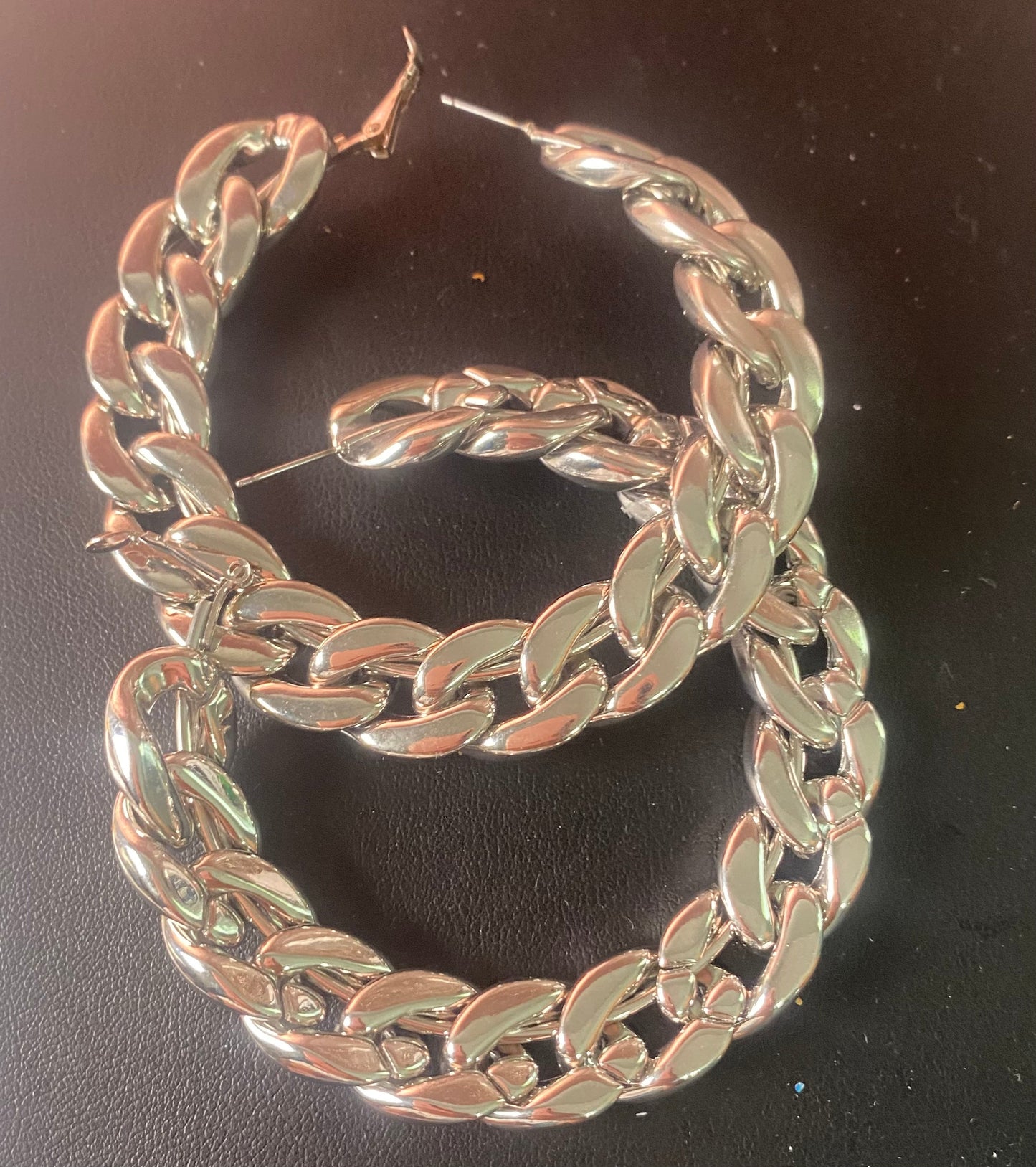 Silver link hoop earrings