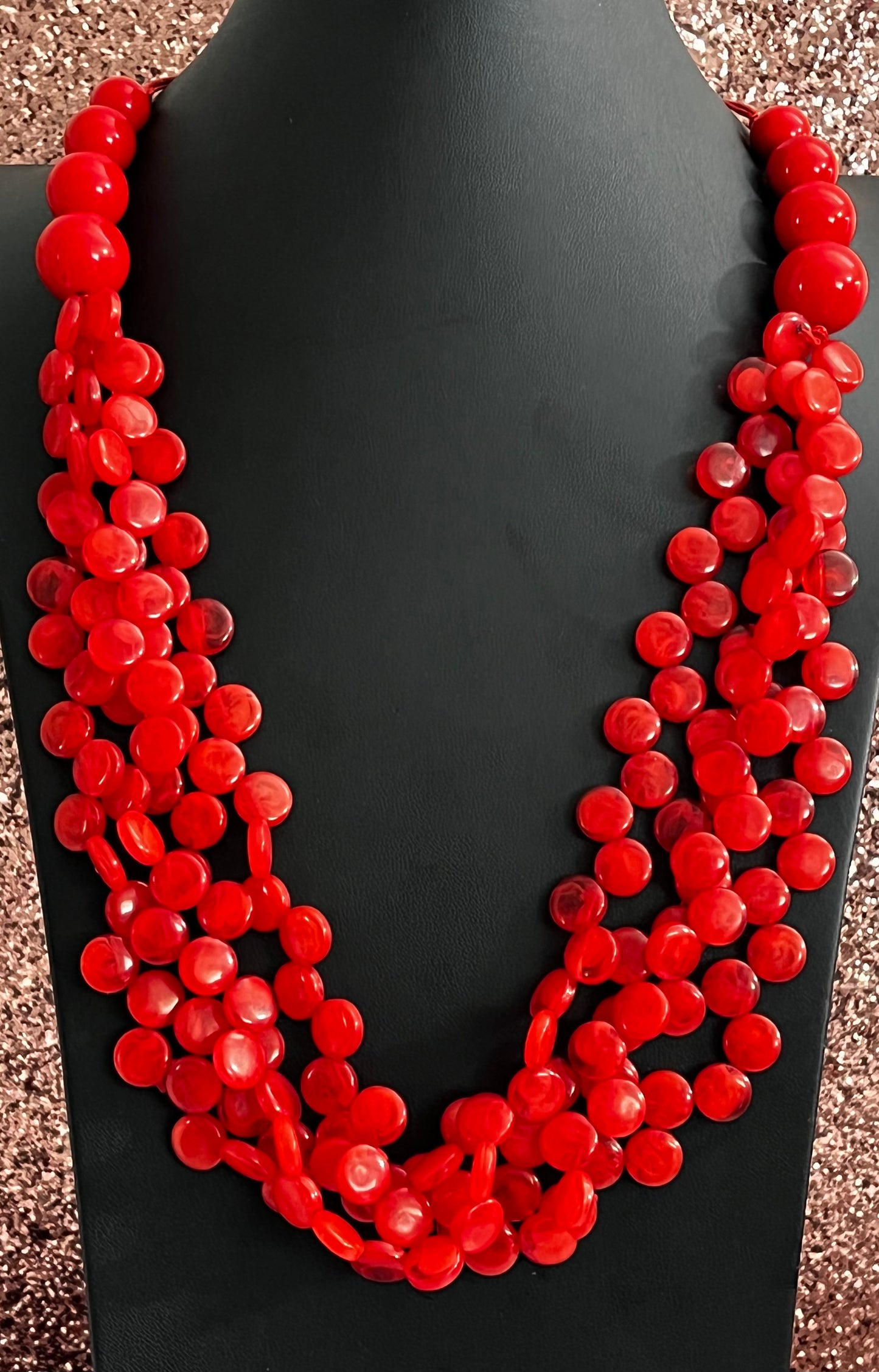 Red Layered Bead Necklace