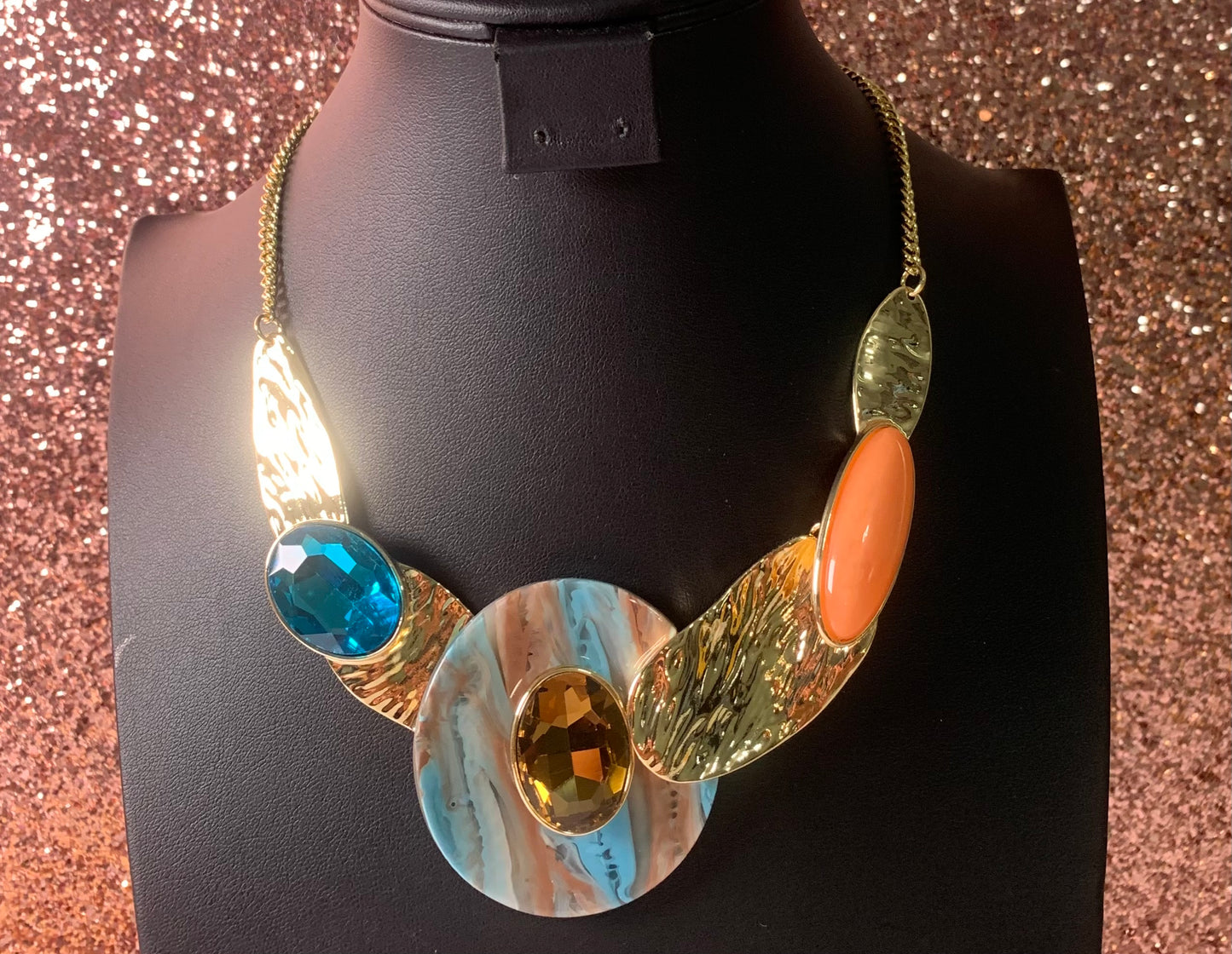 Turquoise and Orange Abstract Necklace