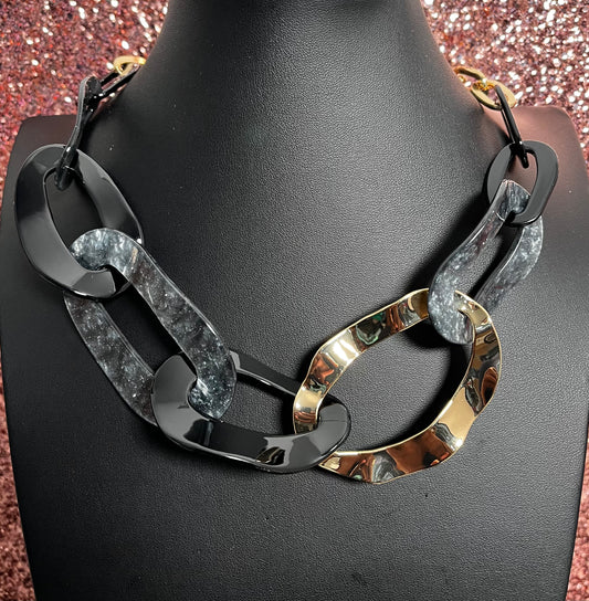 Wavy Black Silver & Gold Necklace