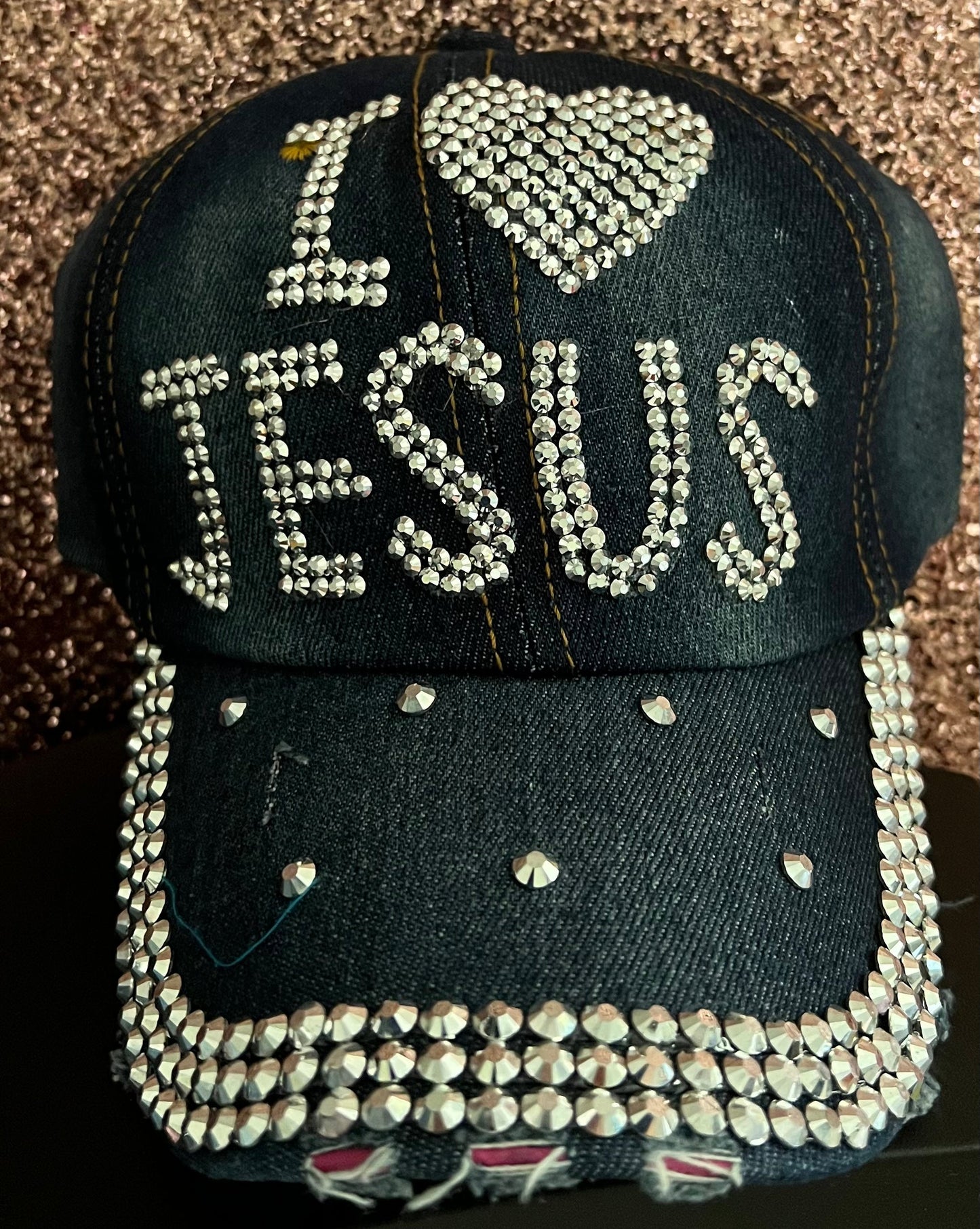 Dark denim I love Jesus bling cap