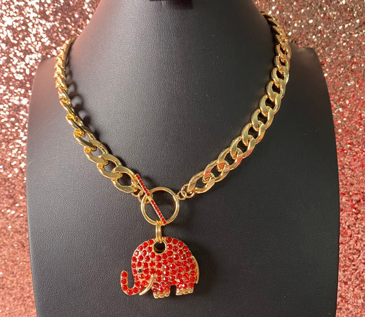 Gold Chain Red Elephant Necklace