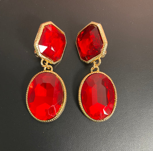 Gold & red clip on Earrings
