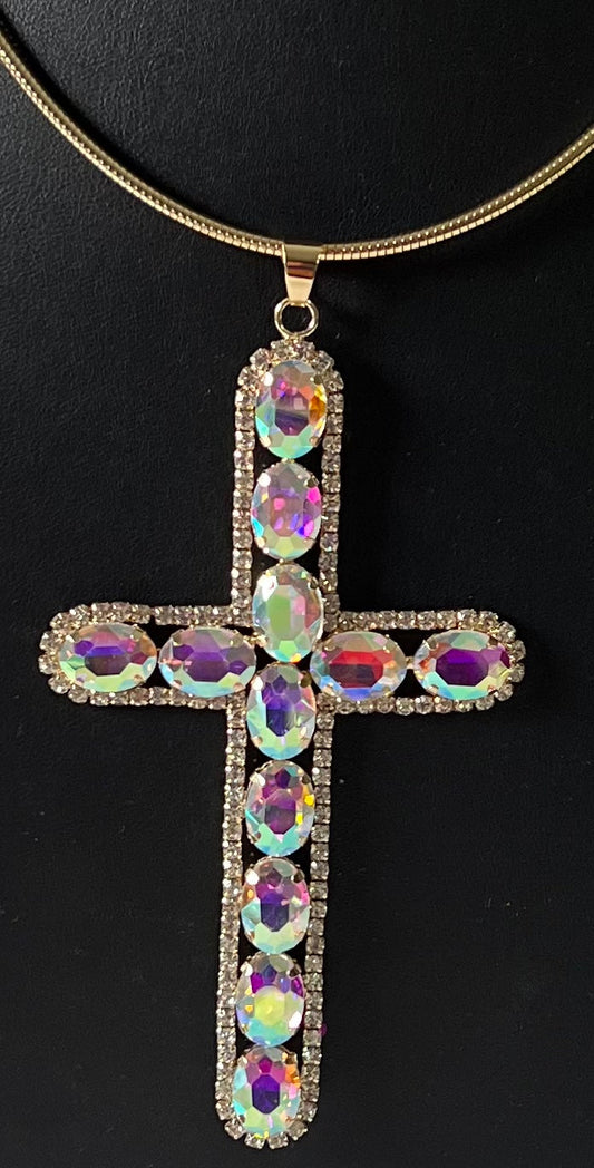 Gold ab bling cross choker