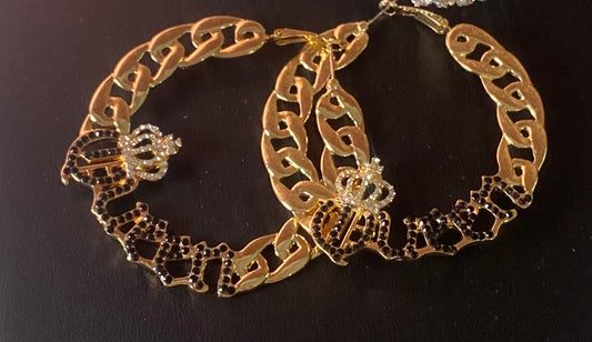 Queen bling gold hoop earrings