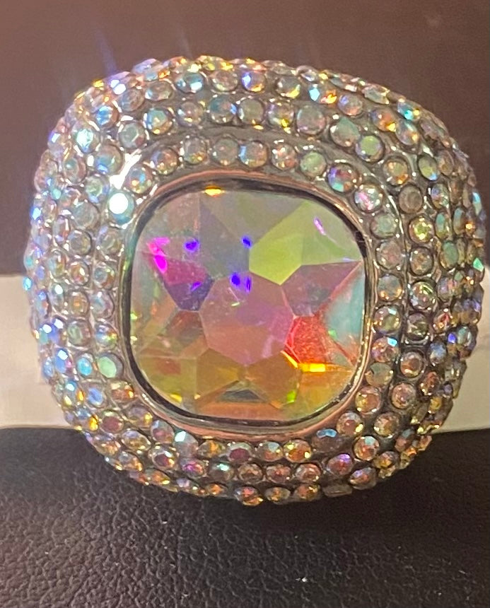 Silver sling iridescent nugget ring